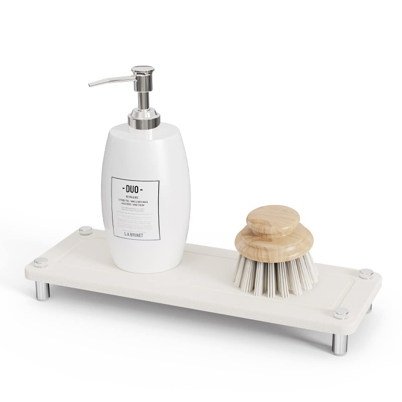 Johamoo Fast Drying Stone Sink Tray  Bathroom Instant Dry Sink Organizer  Diatomaceous Earth Water Absorbing Stone Tray for Kitchen Counter  White - Image 1